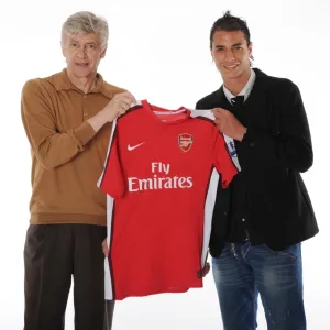 New Arsenal signing Marouane Chamakh with manager Arsene Wenger. Arsenal Training Ground