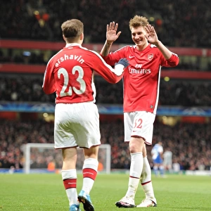 Nicklas Bendtner and Andrey Arshavin celebrate the 4th Arsenal goal, scored by Emmanuel Eboue