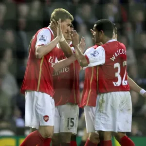 Nicklas Bendtner celebrates scoring the 1st Arsenal goal with Denilson