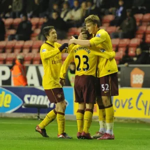 Nicklas Bendtner celebrates scoring the 2nd Arsenal goal with Andrey Arshavin