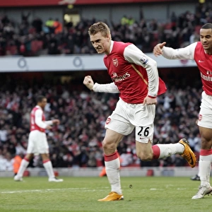 Nicklas Bendtner celebrates scoring Arsenals goal with Theo Walcott