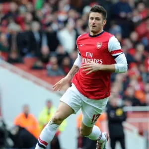 Olivier Giroud in Action for Arsenal against Blackburn Rovers in FA Cup Fifth Round