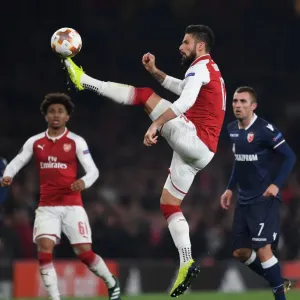 Olivier Giroud in Action for Arsenal against Red Star Belgrade, UEFA Europa League 2017-18