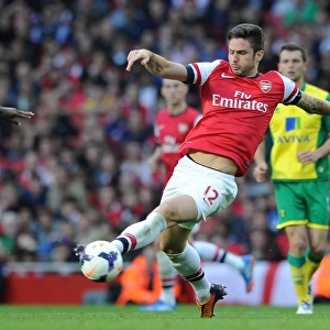 Olivier Giroud (Arsenal). Arsenal 4: 1 Norwich City. Barclays Premier League. Emirates Stadium