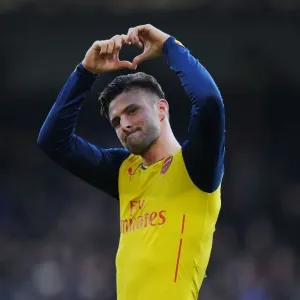 Olivier Giroud Celebrates Arsenal's Win Against Crystal Palace (February 2015)
