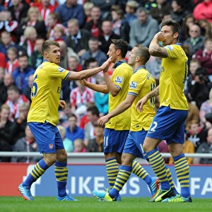 Olivier Giroud celebrates scoring Arsenals 1st goal. Sunderland 1: 3 Arsenal. Barclays