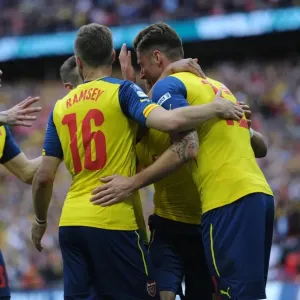 Olivier Giroud celebrates scoring Arsenals 4th goal. Arsenal 4: 0 Aston Villa Olivier Giroud celebrates scoring Arsenals 4th goal. Arsenal 4: 0 Aston Villa