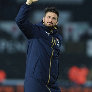 Olivier Giroud's Euphoric Moment with Arsenal Fans after Swansea Victory, 2015-16 Premier League