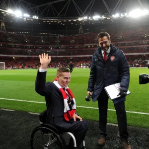 Paralympian David Weir is interviewed before the match. Arsenal 2: 2 Liverpool. Barclays