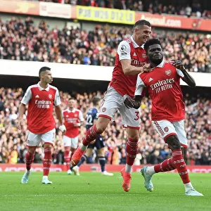 Partey and Xhaka Celebrate Arsenal's Four-Goal Lead Over Nottingham Forest (2022-23)