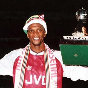 Paul Davis with the League Championship Trophy. Arsenal v Manchester United