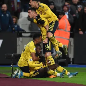 Pepe and Aubameyang Celebrate Arsenal's Winning Goals Against West Ham United (2019-20)