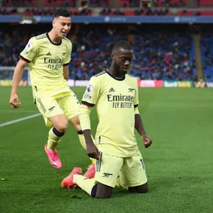 Pepe and Martinelli Celebrate Arsenal's Third Goal Against Crystal Palace (2020-21)