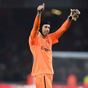 Petr Cech: Arsenal's Focused Goalkeeper Amidst Arsenal v West Bromwich Albion Tussle (2017-18)