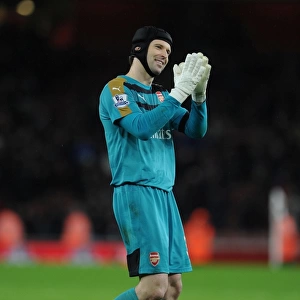 Petr Cech Celebrates with Arsenal Fans: Arsenal v Newcastle United Win (2015-16)