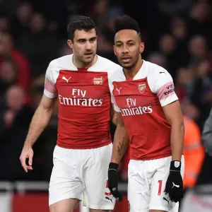 Pierre-Emerick Aubameyang and Sokratis Print Pierre-Emerick Aubameyang and Sokratis Print