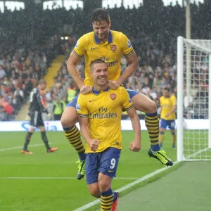 Podolski and Giroud's Euphoric Moment: Arsenal's Third Goal Against Fulham (2013-14) Podolski and Giroud's Euphoric Moment: Arsenal's Third Goal Against Fulham (2013-14)