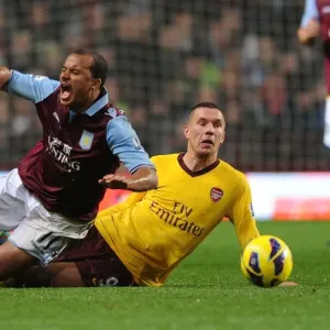 Podolski Tackles Agbonlahor: Aston Villa vs Arsenal, Premier League 2012-13
