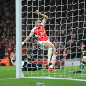 Print of Kieran Gibbs scoring for Arsenal against Tottenham in 2015