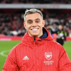 A Print of Leandro Trossard Celebrating at Emirates Stadium
