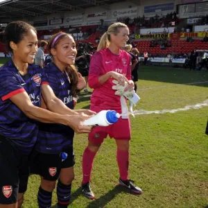 Print of Rachel Yankey and Alex Scott celebrating after the match Print of Rachel Yankey and Alex Scott celebrating after the match