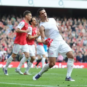 Print of Robin van Persie celebrating Arsenal's second goal