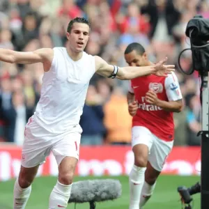 Print of Robin van Persie scoring a goal