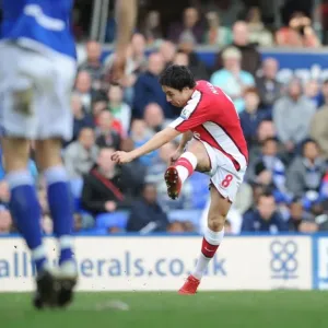 Print of Samir Nasri scoring against Birmingham City in the Premier League Print of Samir Nasri scoring against Birmingham City in the Premier League
