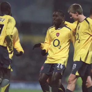 Quincy Owusu-Abeyie celebrates scoring Arsenals 1st goal with Nicklas Bendtner