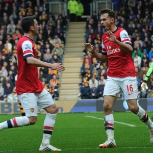 Ramsey and Ozil Celebrate Goal: Hull City vs. Arsenal, Premier League 2013/14