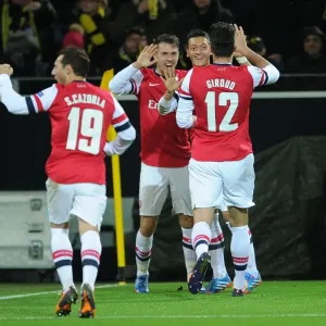 Ramsey, Ozil, and Giroud's Goal Celebration: Borussia Dortmund vs. Arsenal, UEFA Champions League (2013-14)