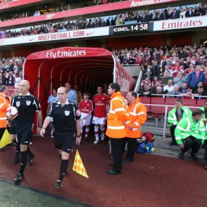 Referee Howard Webb walks out before the match. Arsenal 2: 0 Manchester City