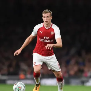 Rob Holding (Arsenal). Arsenal 1: 0 Doncaster. The Carabao Cup. 3rd Round. Emirates Stadium Rob Holding (Arsenal). Arsenal 1: 0 Doncaster. The Carabao Cup. 3rd Round. Emirates Stadium