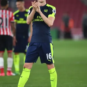 Rob Holding Celebrates with Arsenal Fans after Southampton Victory, 2016-17 Premier League
