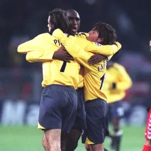 Robert Pires celebrates scoring a goal for Arsenal with Sol Campbell and Cesc Fabregas Robert Pires celebrates scoring a goal for Arsenal with Sol Campbell and Cesc Fabregas