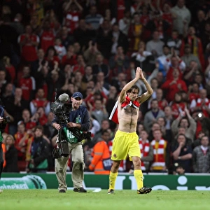 Robert Pires (Villarreal) ex Arsenal claps the fans after the match