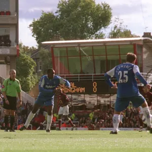 Robin van Perise scores Arsenals goal under pressure from Emile Heskey (Birmingham)