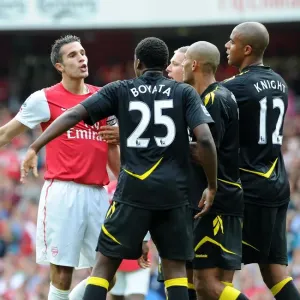Robin van Persie (Arsenal) Dedryck Boyata, Darren Pratley, Gretar Steinsson and Zat Knight (Bolton) Robin van Persie (Arsenal) Dedryck Boyata, Darren Pratley, Gretar Steinsson and Zat Knight (Bolton)