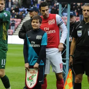 Robin van Persie and Arsenal Mascot Before Wigan Athletic Match, 2011-12 Premier League