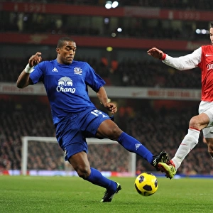 Robin van Persie (Arsenal) Sylvain Distin (Everton). Arsenal 2: 1 Everton