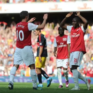 Robin van Persie and Benik Afobe Celebrate Goal for Arsenal Against New York Red Bulls - Emirates Cup 2011