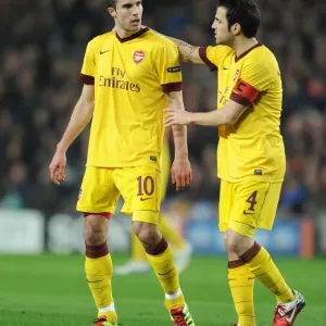 Print of Robin van Persie calmed by Cesc Fabregas