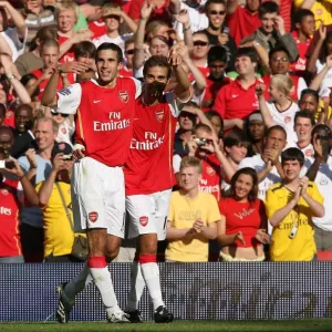 Robin van Persie celebrates with Mathieu Flamini, Print