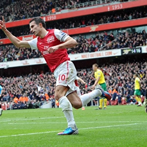 Robin van Persie celebrates scoring his 1st goal for Arsenal. Arsenal 3: 3 Norwich City
