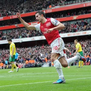 Robin van Persie celebrates scoring his 1st goal for Arsenal. Arsenal 3: 3 Norwich City