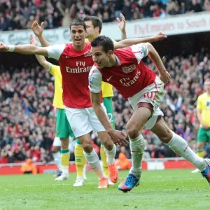 Robin van Persie celebrates scoring his 2nd goal for Arsenal. Arsenal 3: 3 Norwich City