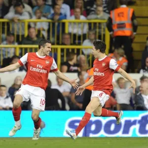 Robin van Persie and Samir Nasri: Unstoppable Arsenal Duo Celebrate Dramatic Equalizer vs. Tottenham Hotspur