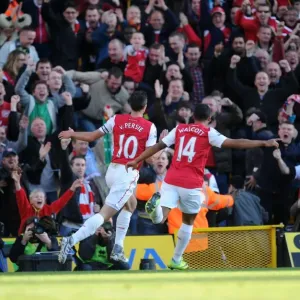 Robin van Persie and Theo Walcott Celebrate Arsenal's Goals vs Norwich City, Premier League 2011-12