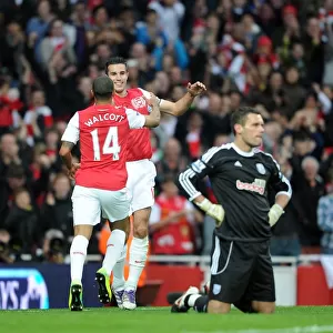 Robin van Persie and Theo Walcott: Celebrating Arsenal's First Goal in a 3:0 Win Over West Bromwich Albion