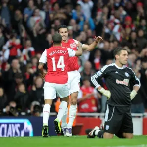 Robin van Persie and Theo Walcott: Celebrating Arsenal's First Goal in a 3:0 Win Over West Bromwich Albion